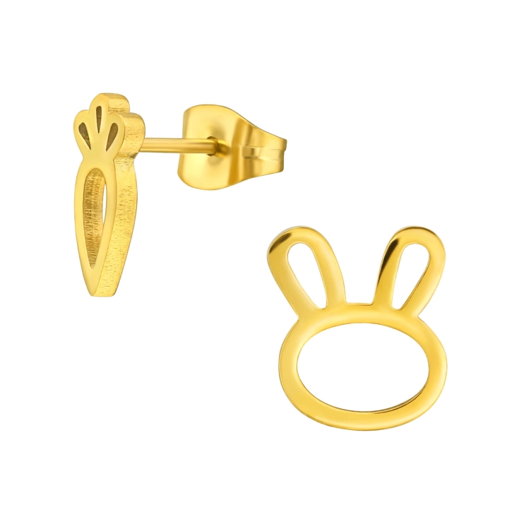 Ohrringe Ohrstecker 316L Chirurgenstahl mit Karotte und Hasenkopf goldfarben