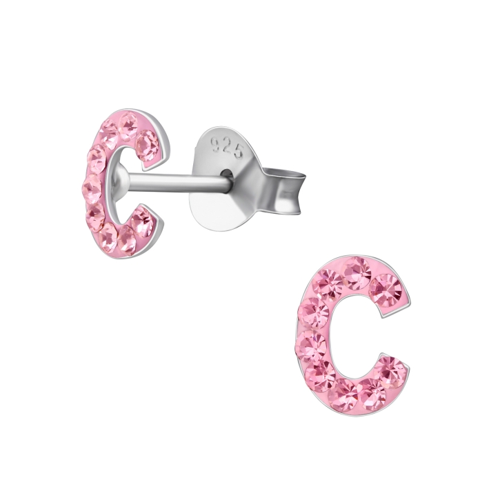 Buchstaben Ohrstecker 925 Sterling Silber C mit Kristallen in pink