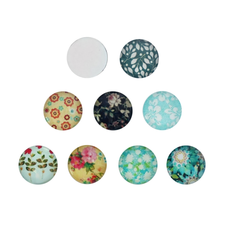 Mix 20 Glas Klebesteine 14mm Cabochon mit floralen Motiven