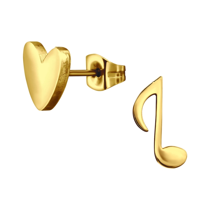 Musik Ohrringe Ohrstecker 316L Chirurgenstahl mit Herz und Note goldfarben