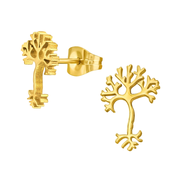 Ohrringe Ohrstecker 316L Chirurgenstahl mit Lebensbaum goldfarben