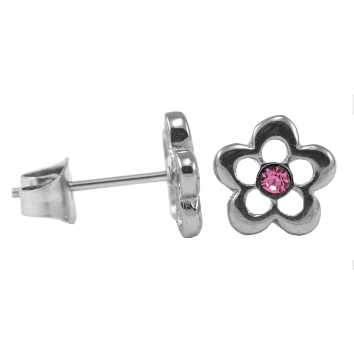 Ohrstecker Chirurgenstahl Blümchen mit Zirkonia pink