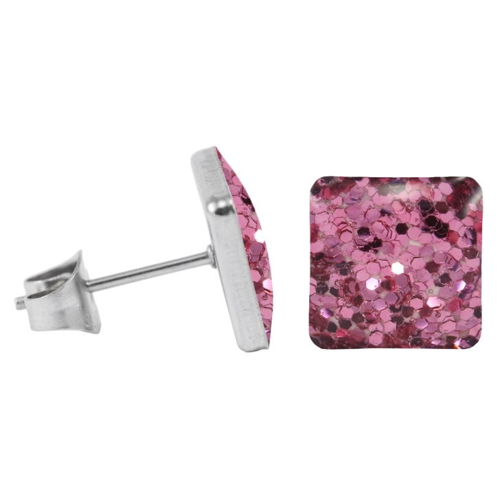 Chirurgenstahl Ohrstecker Glitterline Quadrat pink 9 mm