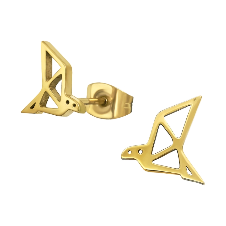 316L Chirurgenstahl Ohrstecker Ohrringe mit Origami Vogel goldfarben