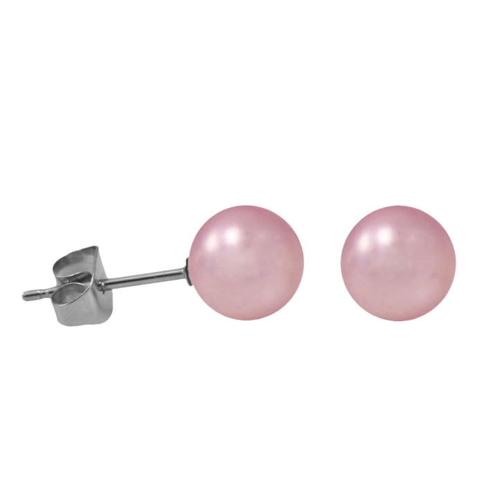 316L Chirurgenstahl Ohrstecker mit synthetischer Perle in pink 8mm