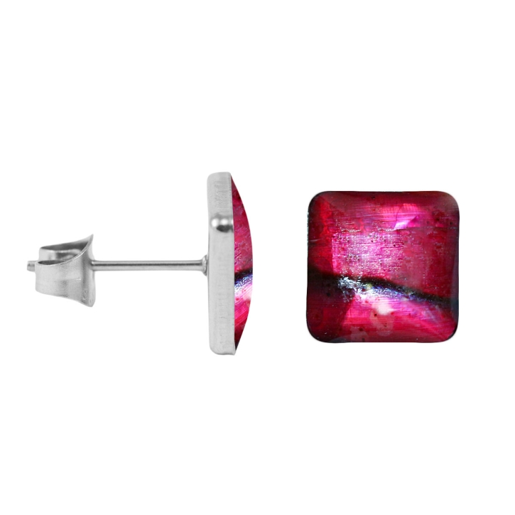 Chirurgenstahl Ohrstecker Perlmutt Quadrat in fuchsia