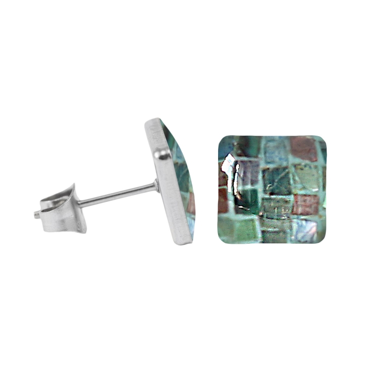 Chirurgenstahl Ohrstecker mit Mosaik Quadrat in dunkelgrün 9 mm