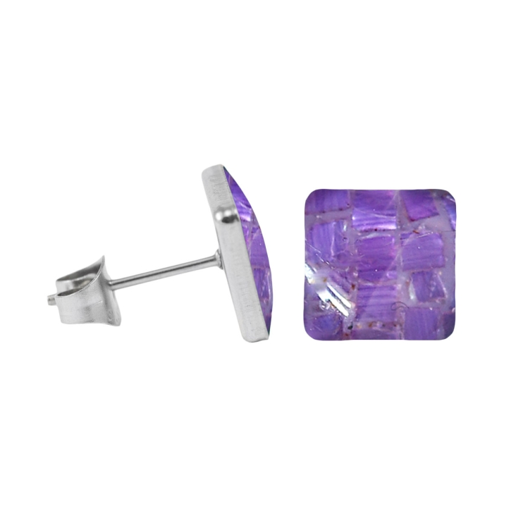 Chirurgenstahl Ohrstecker mit Mosaik Quadrat in lila 9 mm