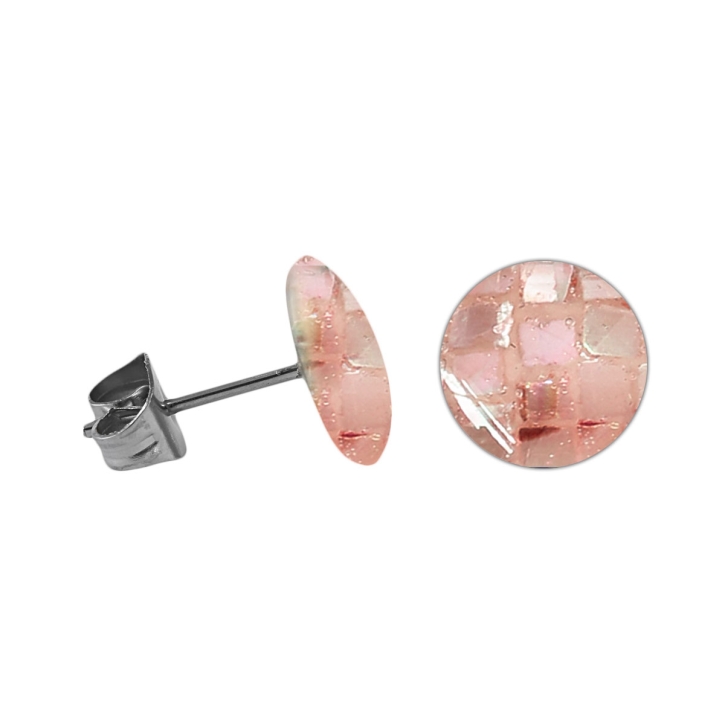 Chirurgenstahl Ohrstecker mit rundem Mosaik in pink 4 mm