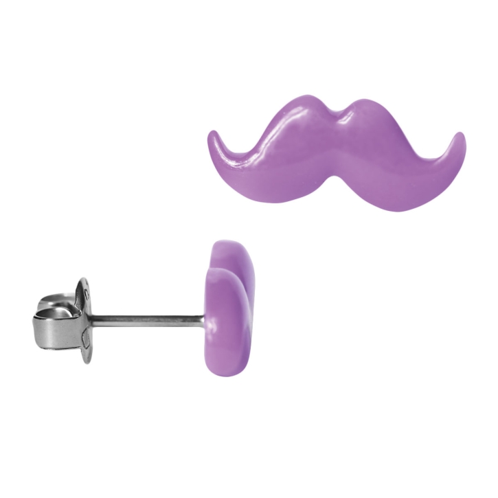 Chirurgenstahl Ohrstecker mit Schnurrbart Acryl Mustache in lila