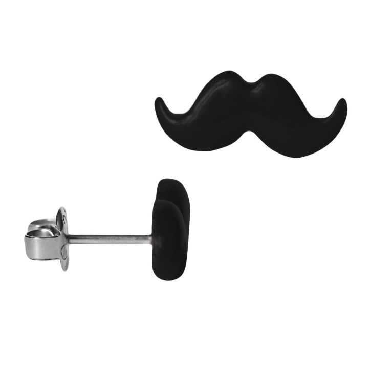 Chirurgenstahl Ohrstecker mit Schnurrbart Acryl Mustache in schwarz