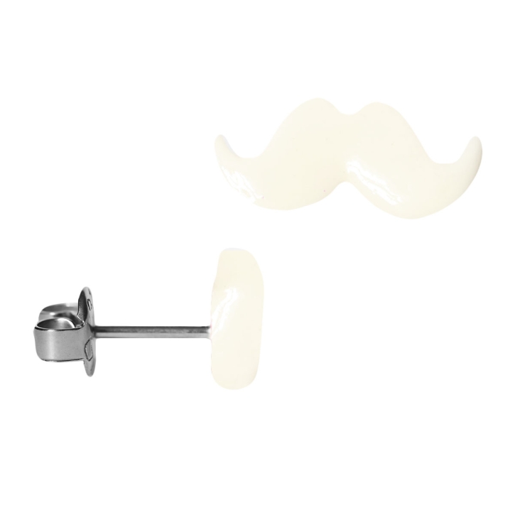Chirurgenstahl Ohrstecker mit Schnurrbart Acryl Mustache in weiß