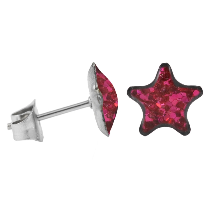 Ohrstecker Chirurgenstahl glitzernder Stern fuchsia