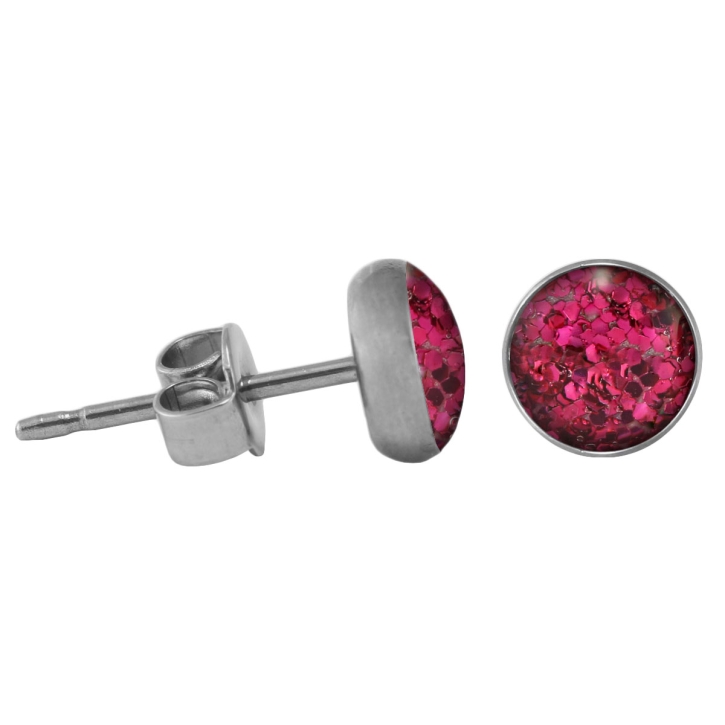 Chirurgenstahl Ohrstecker Glitterline fuchsia 6 mm