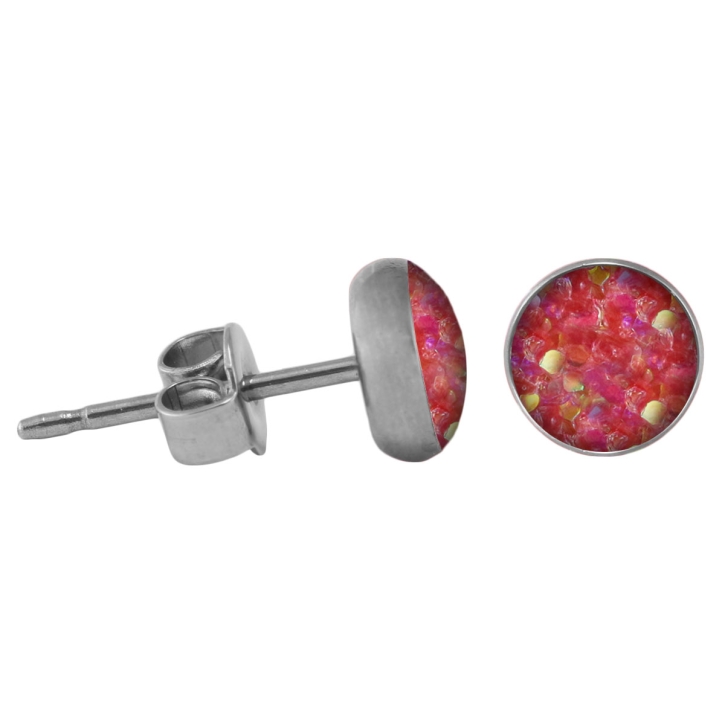 Chirurgenstahl Ohrstecker Glitterline pink-aurora boralis 10 mm