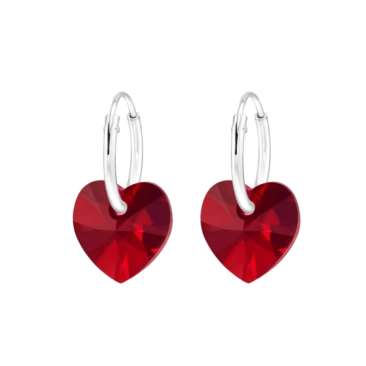 Creolen Ohrringe 925 Sterling Silber mit Kristallherz in dunkelrot