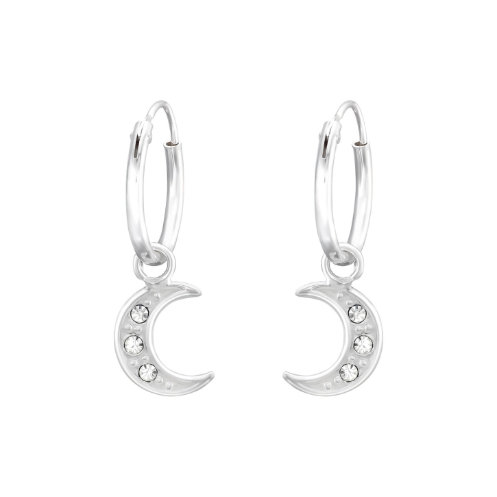 Creolen Ohrringe 925 Sterling Silber mit hängendem Mond und Kristall