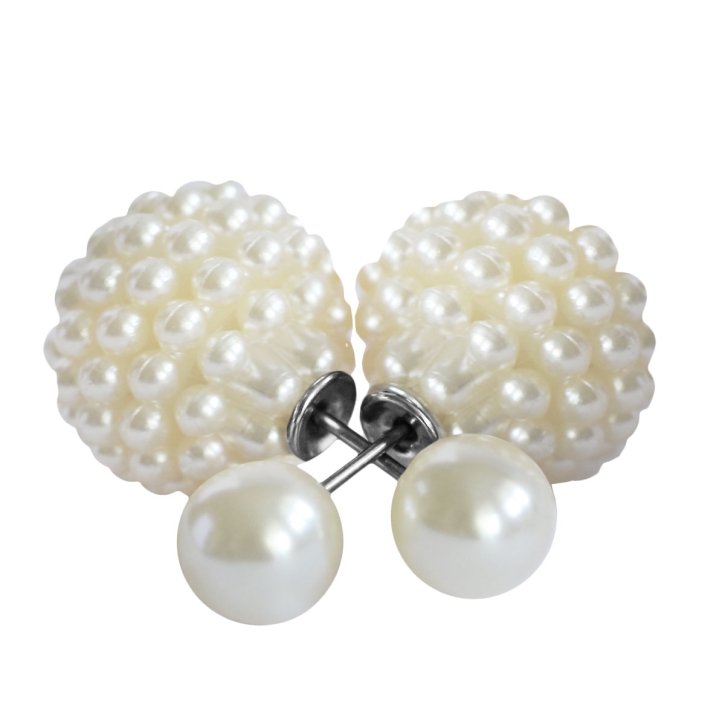 Modeschmuck Doppelperlen Ohrstecker mit kleinen Perlen in weiß