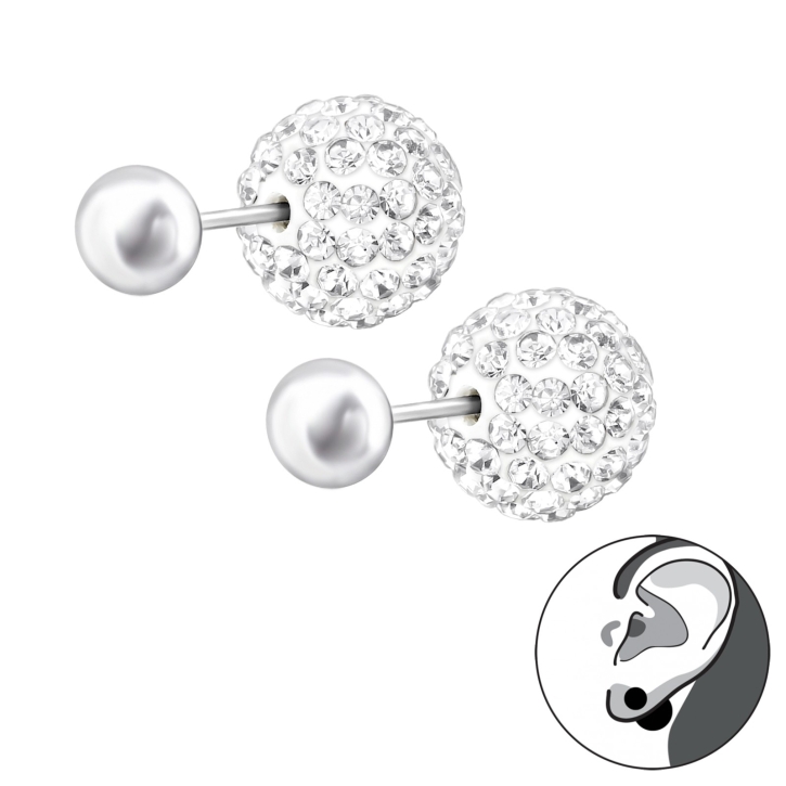 Doppelperlen Ohrstecker 925 Sterling Silber mit Shamballa Kugel