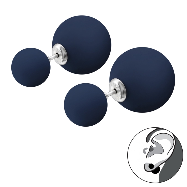 Doppelperlen Ohrstecker 925 Sterling Silber in blau