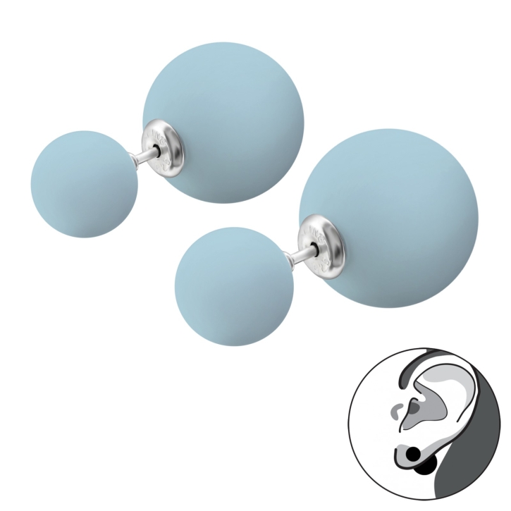 Doppelperlen Ohrstecker 925 Sterling Silber in hellblau