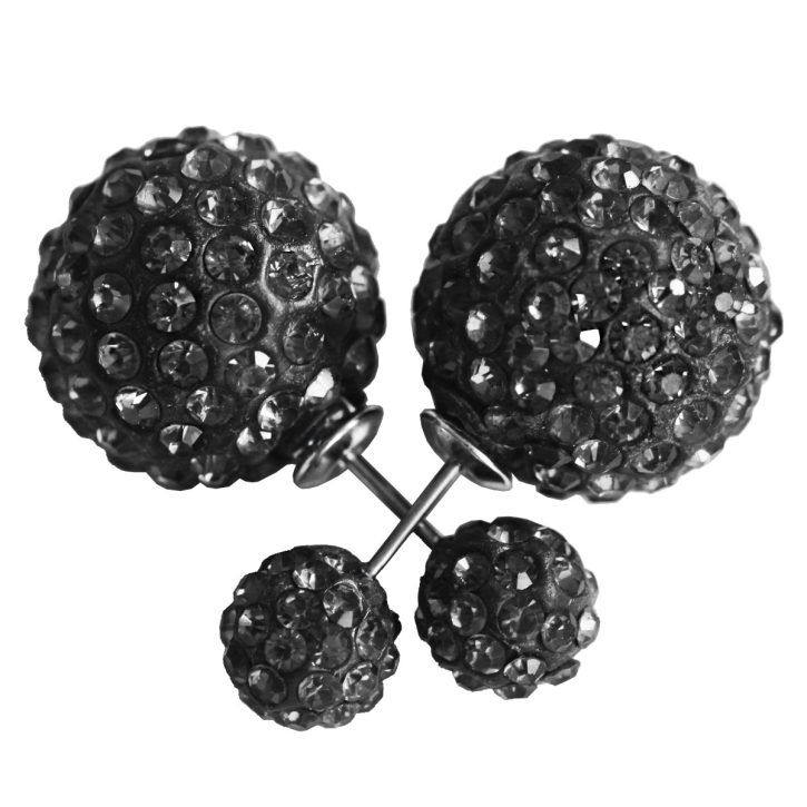 Modeschmuck Shamballa Doppelperlen Ohrstecker in grau