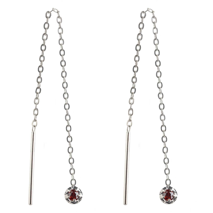 Durchzieher 925 Sterling Silber mit Zirkonia in rot 3 mm