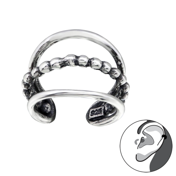 925 Sterling Silber simple Ohrmanschette mit Kügelchen Ear Cuff Ohrklemme