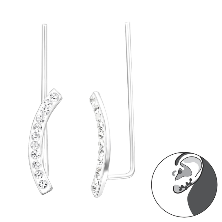 Ear Climber 925 Sterling Silber gekrümmte Ohrklemme mit Kristallen