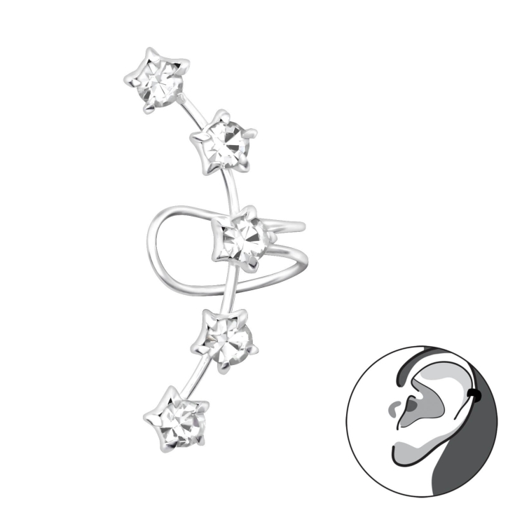 925 Sterling Silber Ohrmanschette Sterne mit Kristallen Ear Cuff Ohrklemme