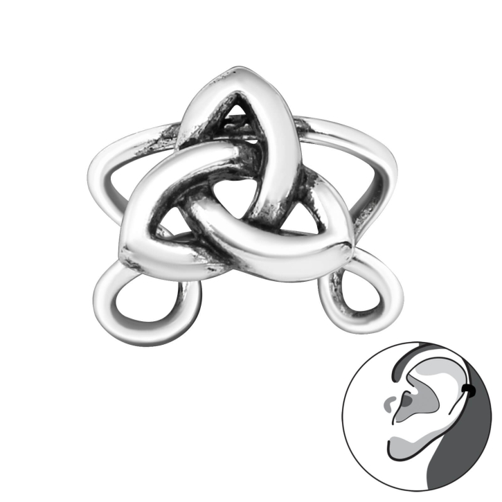 925 Sterling Silber geschwärzte 2-ringige Ohrmanschette mit tribalem Zeichen Ear Cuff Ohrklemme