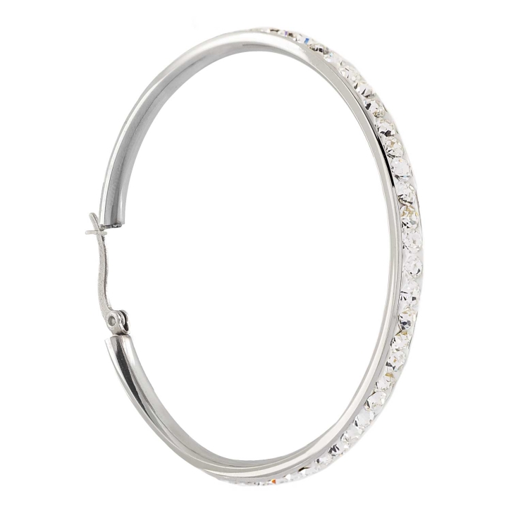 Edelstahl Creolen Ohrringe 50mm mit Kristallen in transparent