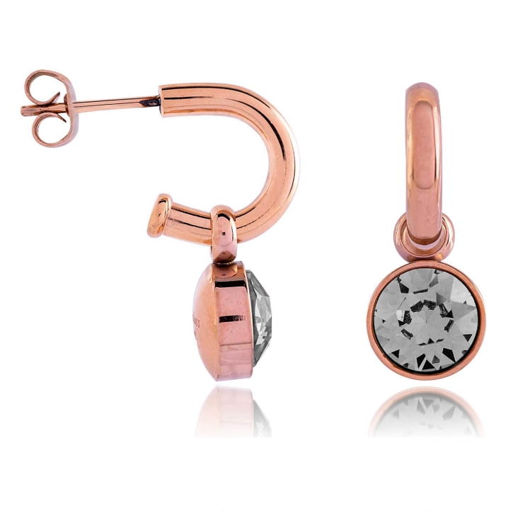 Edelstahl Steckcreolen Ohrringe rosévergoldet mit Swarovski Elements Kristall in grau