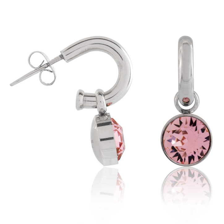 Edelstahl Steckcreolen Ohrringe mit Swarovski Elements Zirkonia in pink