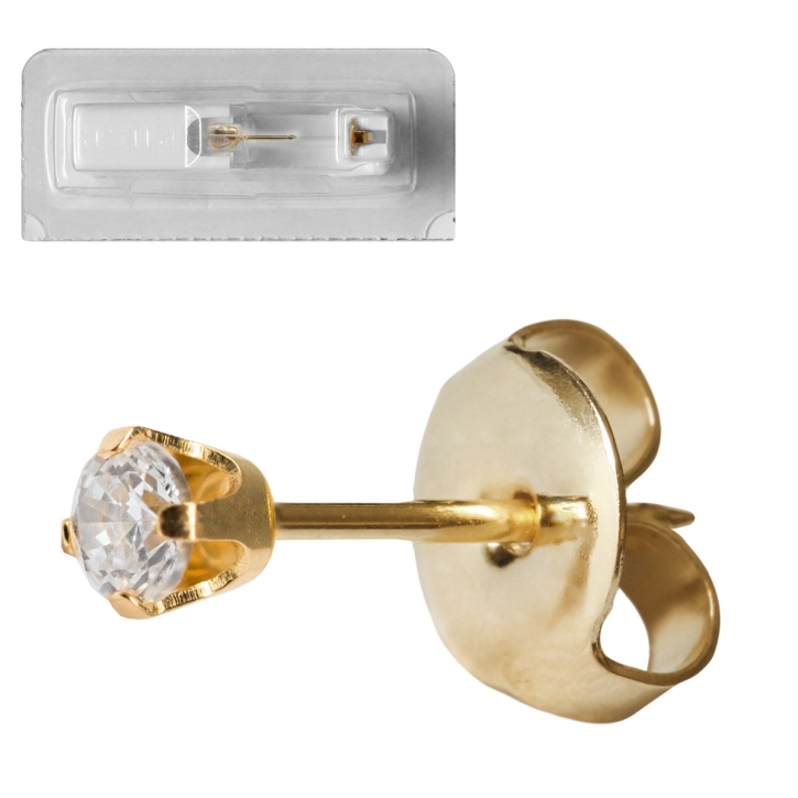 Erstohrstecker 750er Gelbgold mit Zirkonia 3mm Studex System 75