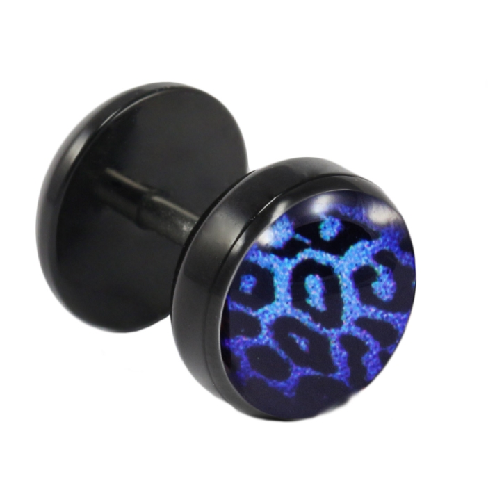 Fake Plug Ohrstecker mit Leopard-Motiv blau