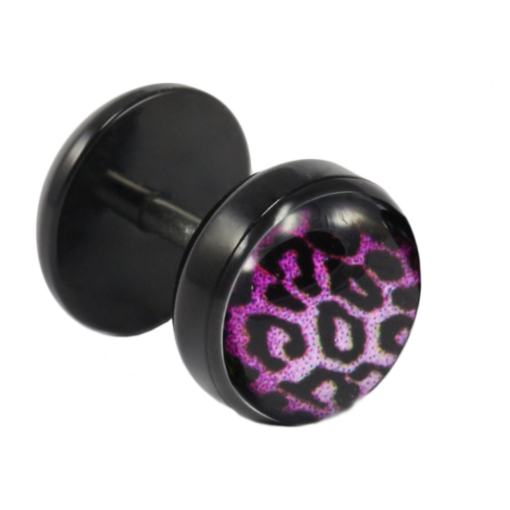 Fake Plug Ohrstecker mit Leopard-Motiv lila