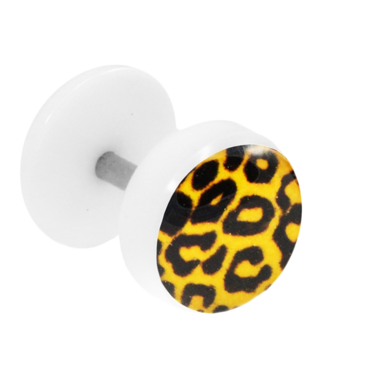 Fake Plug Ohrstecker mit Motiv Leopard orange