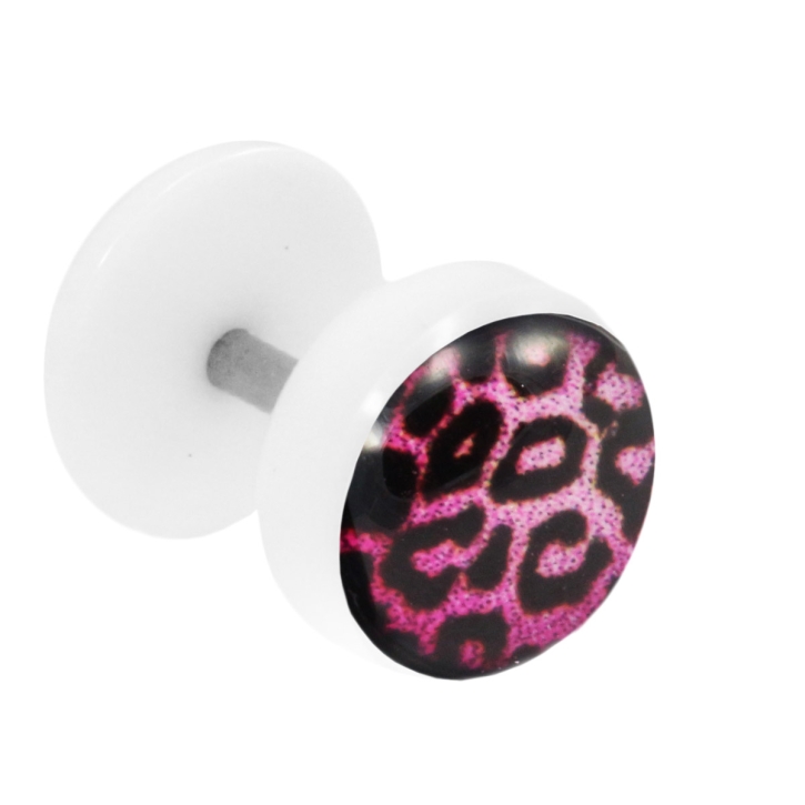 Fake Plug Ohrstecker mit Motiv Leopard pink