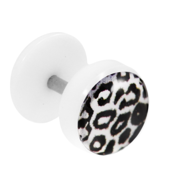 Fake Plug Ohrstecker mit Motiv Leopard weiß