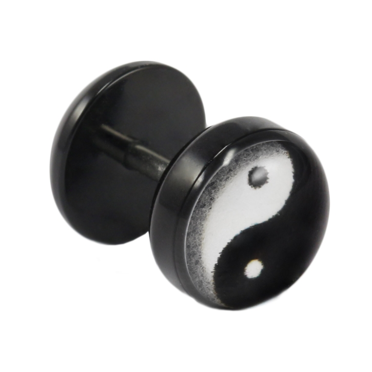 Fake Plug Ohrstecker mit Yin-Yang-Motiv