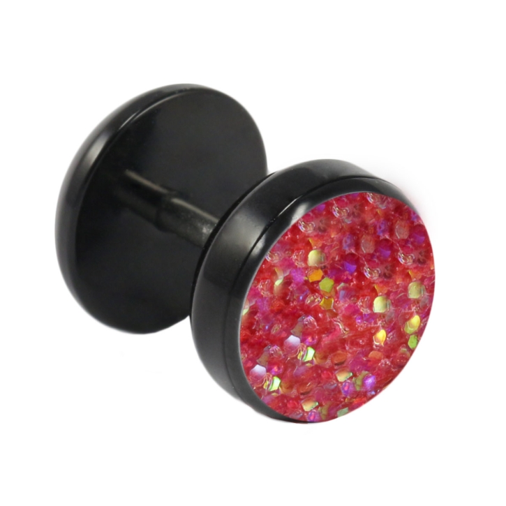 Fake Plug Ohrstecker schwarz Glitterline 10mm in pink aurora borealis