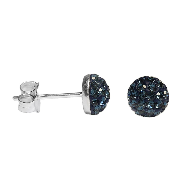 Ohrstecker 925 Sterling mit Glitzer-Halbkugel in blau