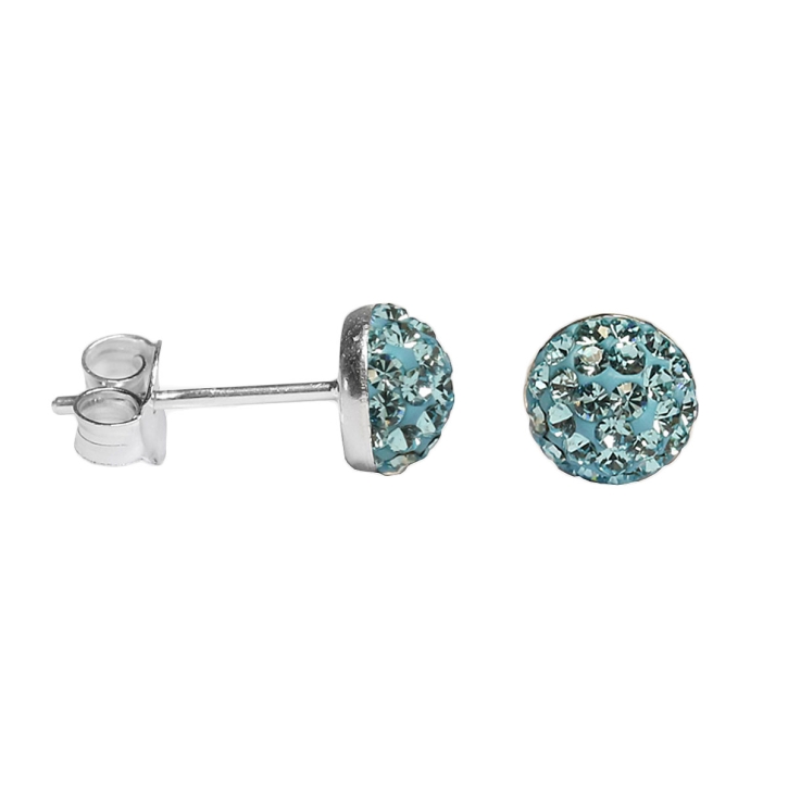 Ohrstecker 925 Sterling mit Glitzer-Halbkugel in hellblau