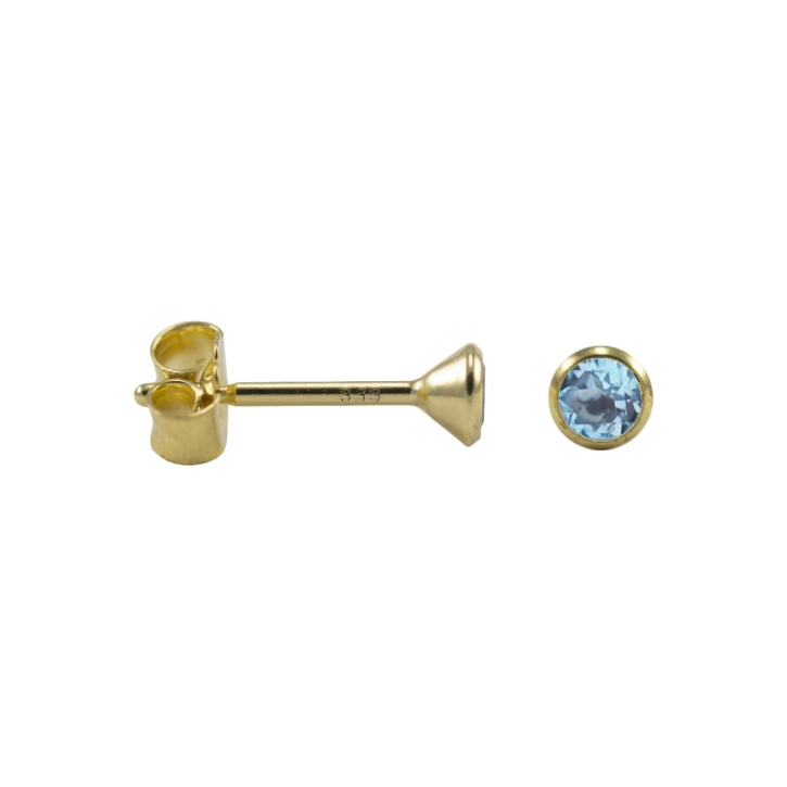 Kelchohrstecker Gelbgold mit Blautopas 3-4mm