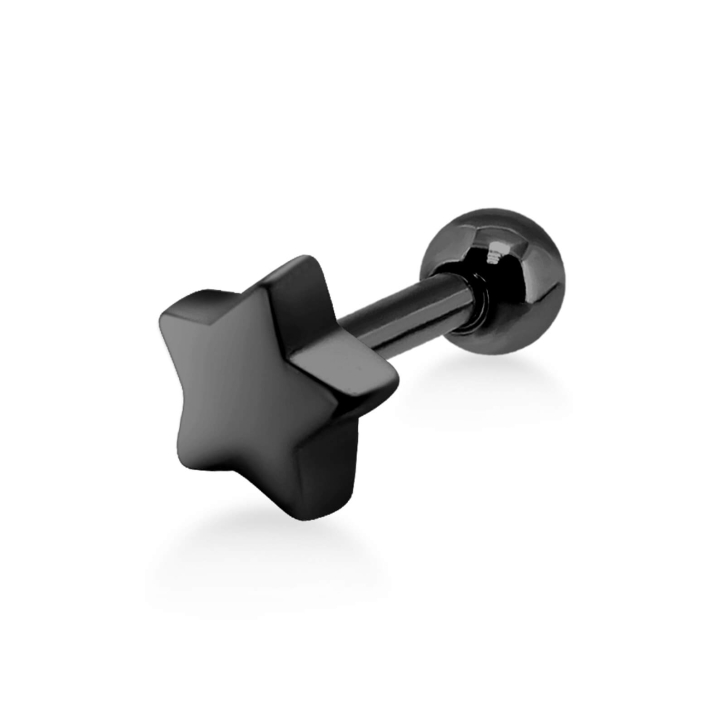 Helix Ohrpiercing 925 Sterling Silber mit Stern schwarz-plattiert Verschlusskugel 4mm