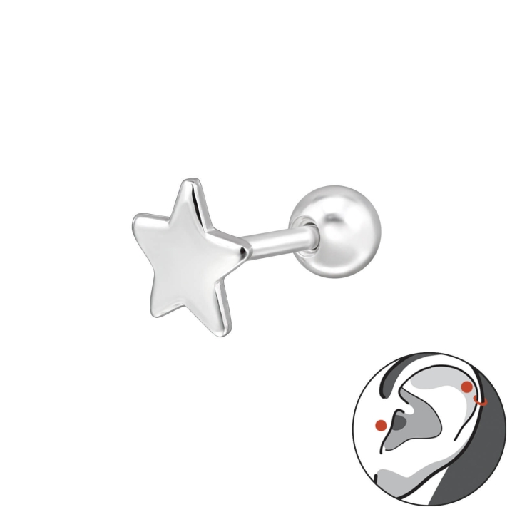 Tragus Helix Ohrpiercing 925 Sterling Silber mit Stern