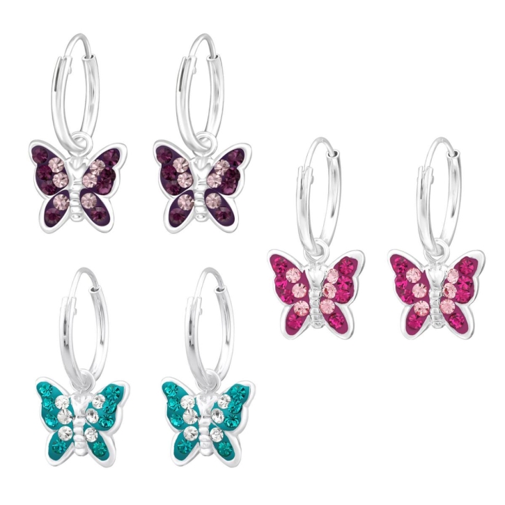 925 Sterling Silber Creolen Kinderohrringe Schmetterlinge in verschiedenen Farben
