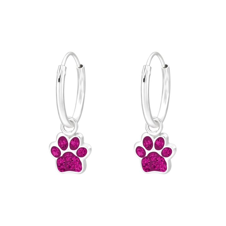925 Sterling Silber Creolen Ohrringe mit Pfotenabdruck in fuchsia