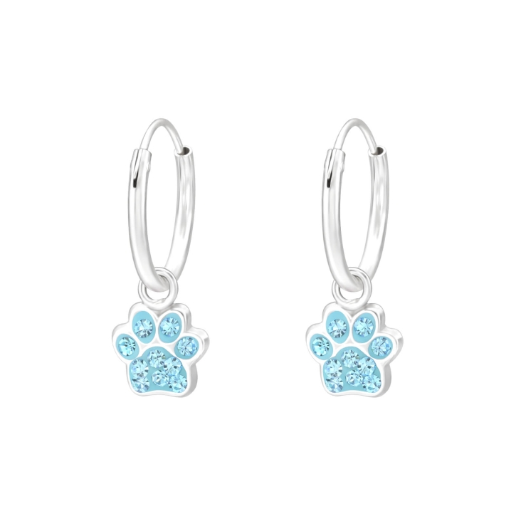 925 Sterling Silber Creolen Ohrringe mit Pfotenabdruck in hellblau